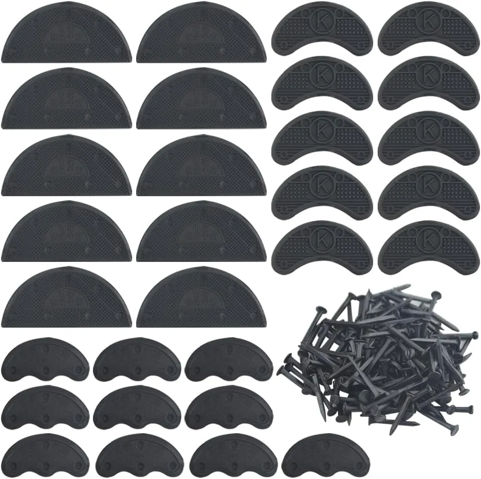 30PCS Heel Plates Black Heel Taps Rubber Tips Sole Heel Repair Pad Replacement with Nails(3 Size)
