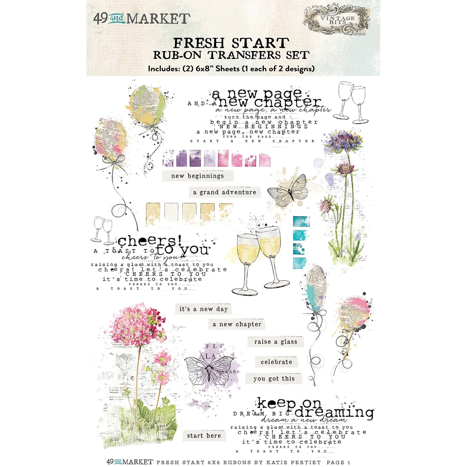 49 and Market - Vintage Bits 6x8 Rub-ons - Fresh Start