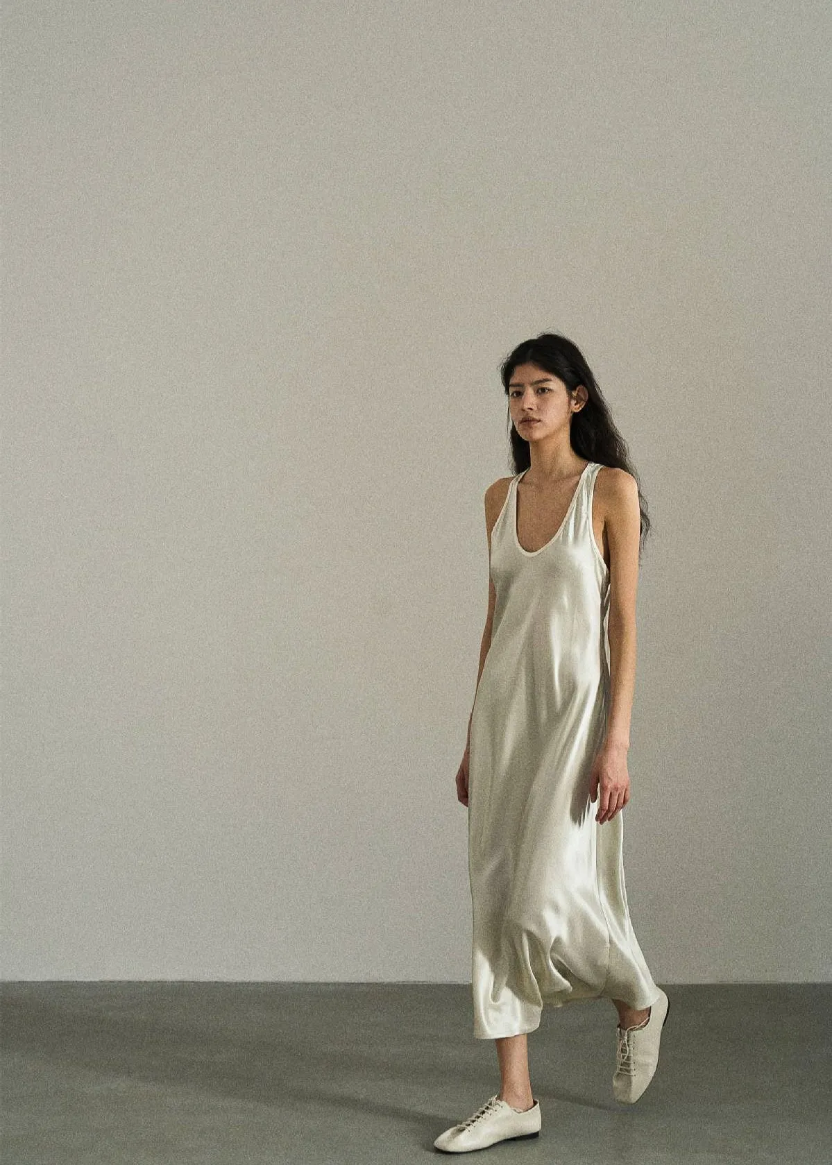 Acetate Scoop Neck Slip Dress