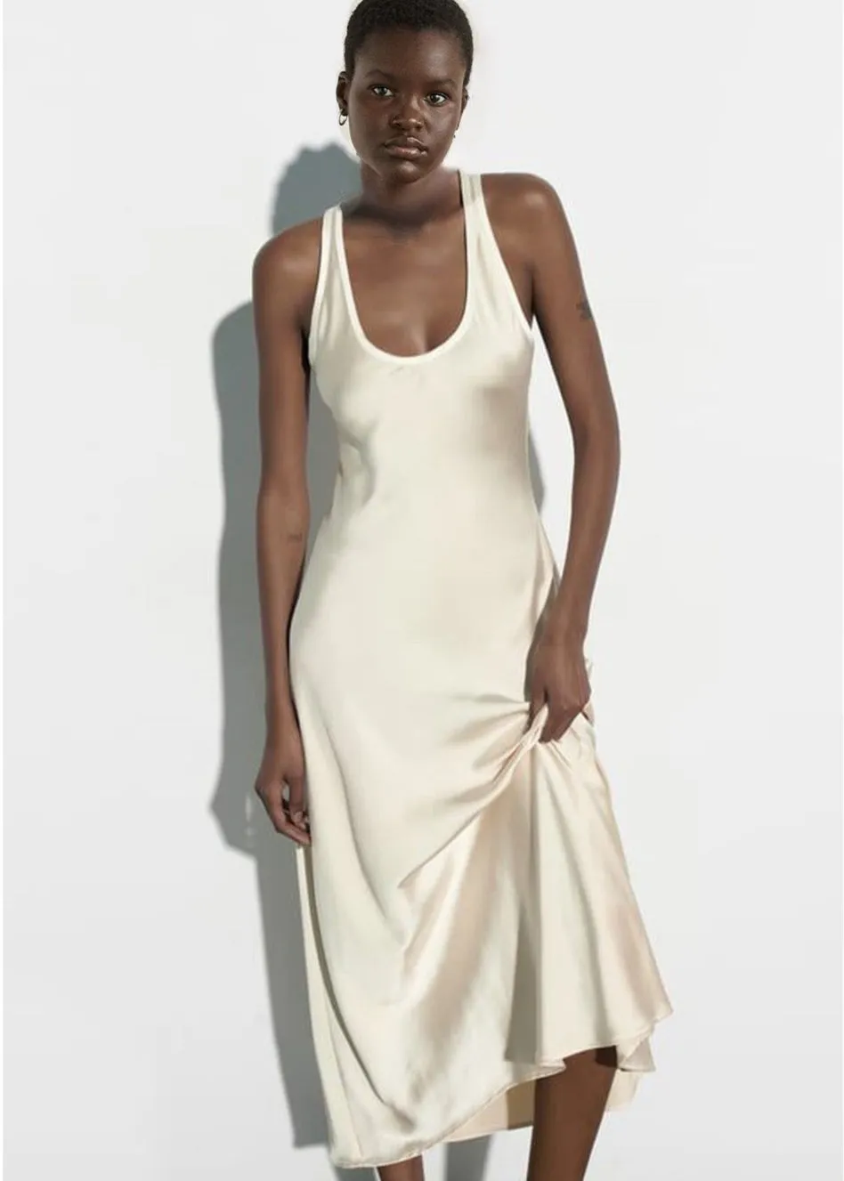 Acetate Scoop Neck Slip Dress