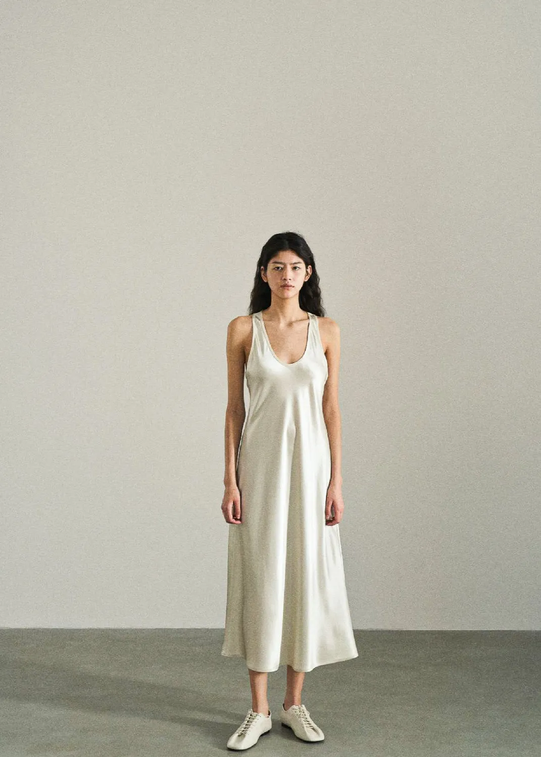 Acetate Scoop Neck Slip Dress