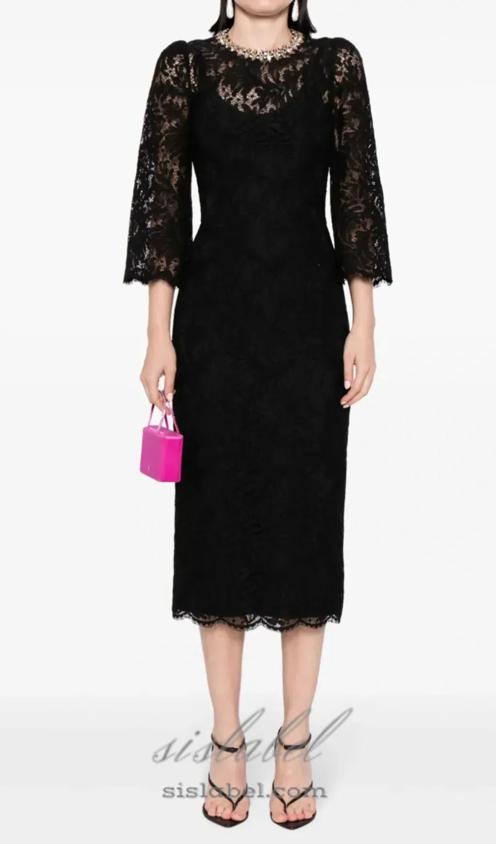 Acotas Lace Crystal-embellished Midi Dress in Black
