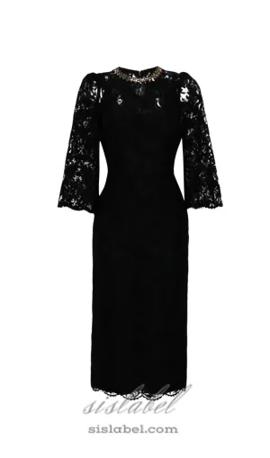 Acotas Lace Crystal-embellished Midi Dress in Black