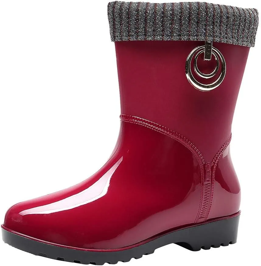 AMDBEL Rain Boots For Women, Women's Mid Calf Rain Boots Waterproof Garden Rain Shoes Anti-Slipping Rainboots for Ladies