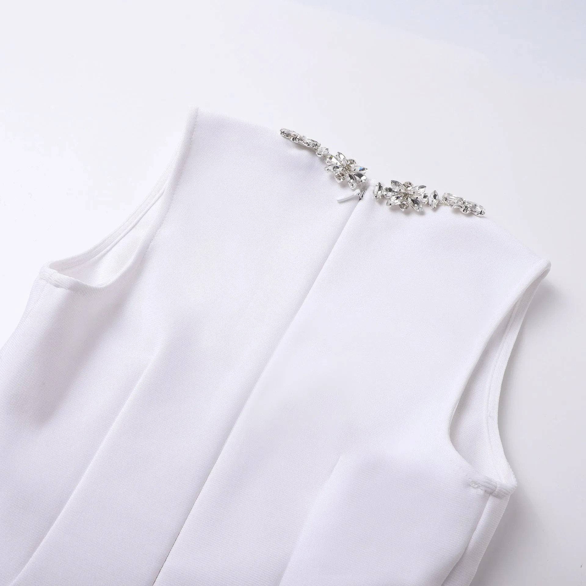 anila square neck crystal embellished mini dress in white