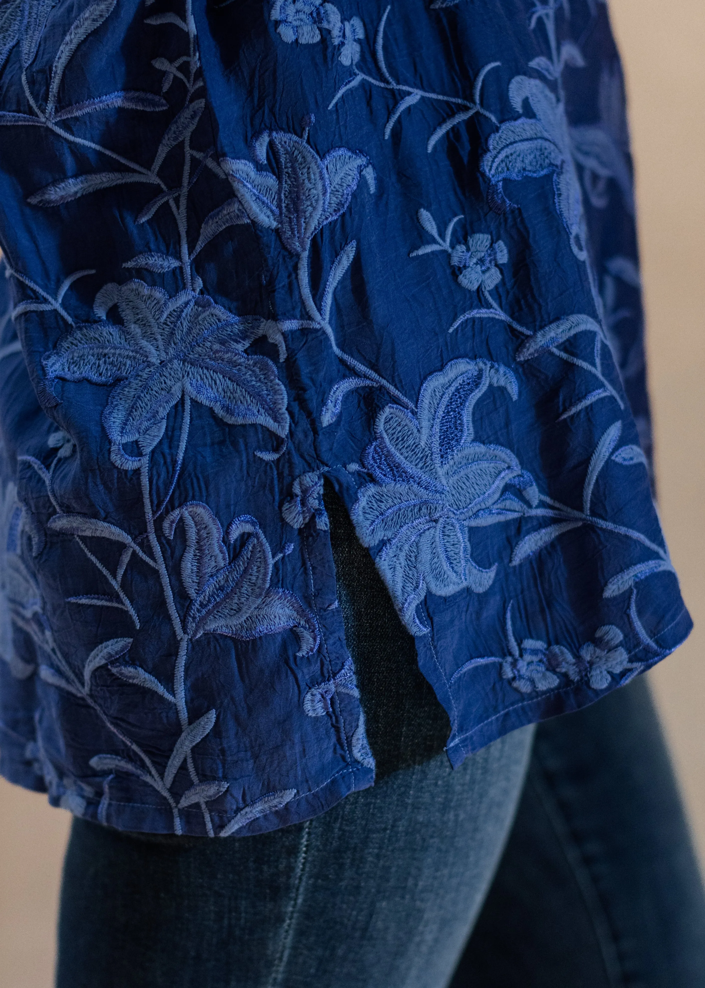 Audrey Oversized Tunic in Beacon Blue | Johnny Was