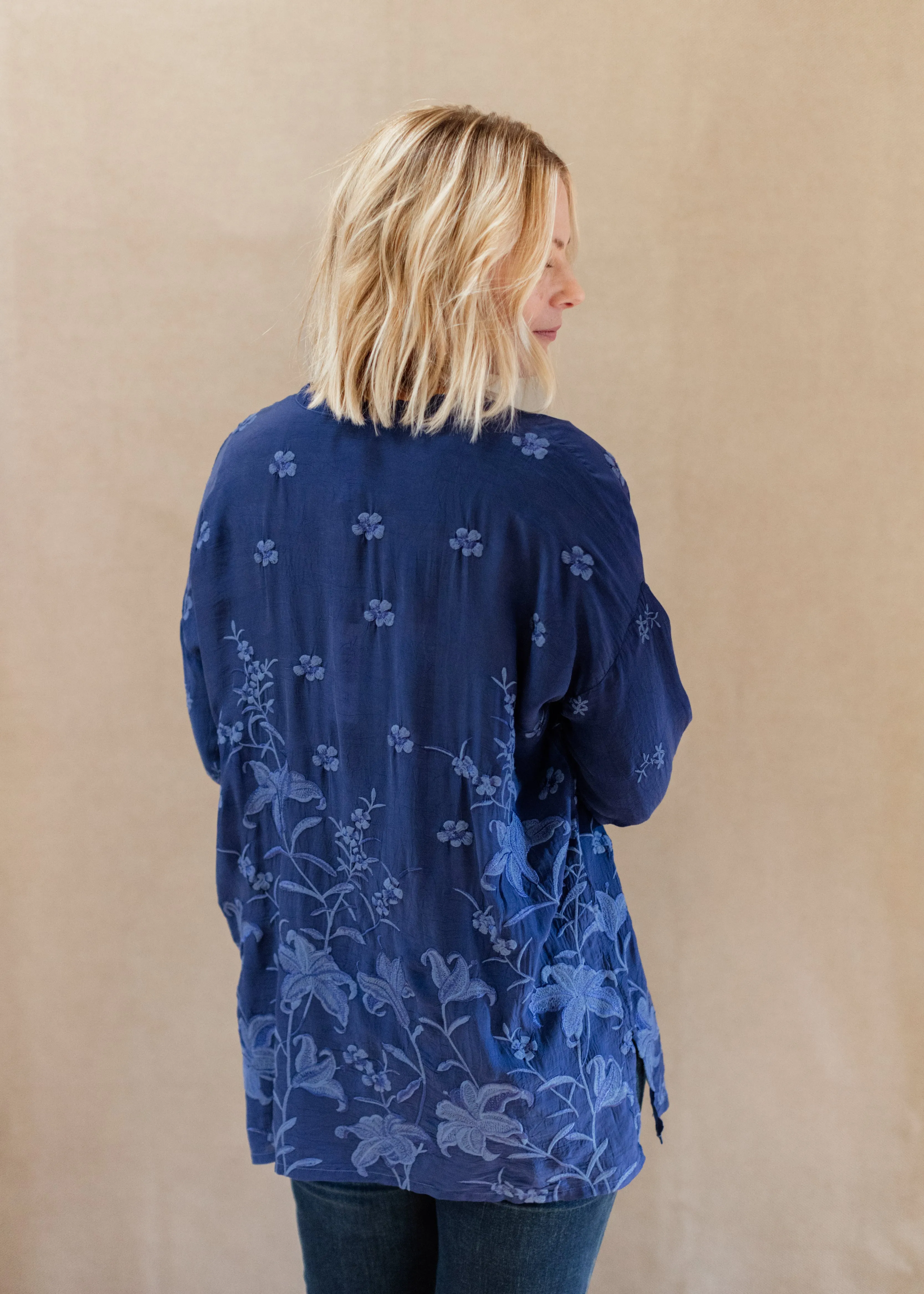 Audrey Oversized Tunic in Beacon Blue | Johnny Was