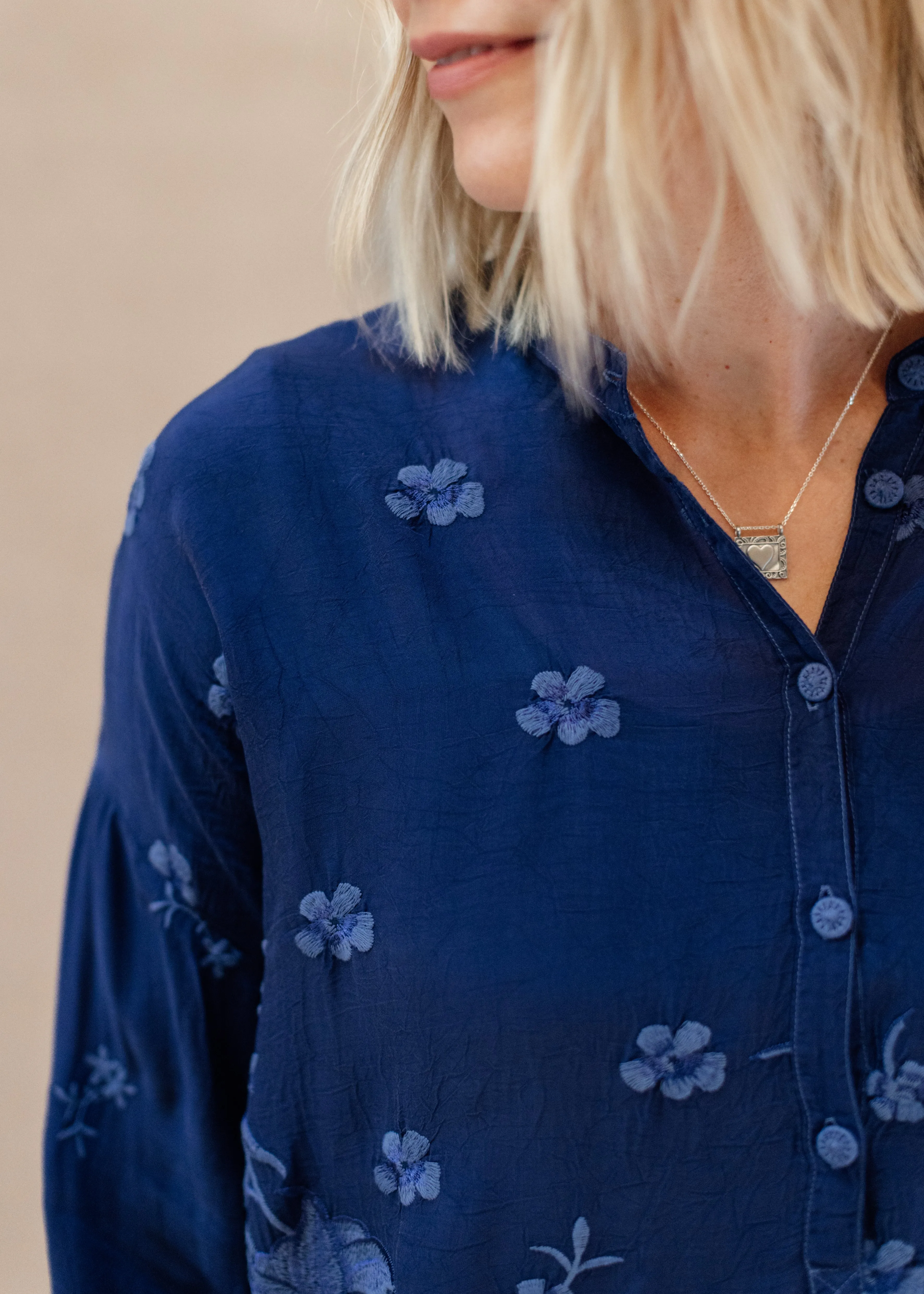 Audrey Oversized Tunic in Beacon Blue | Johnny Was