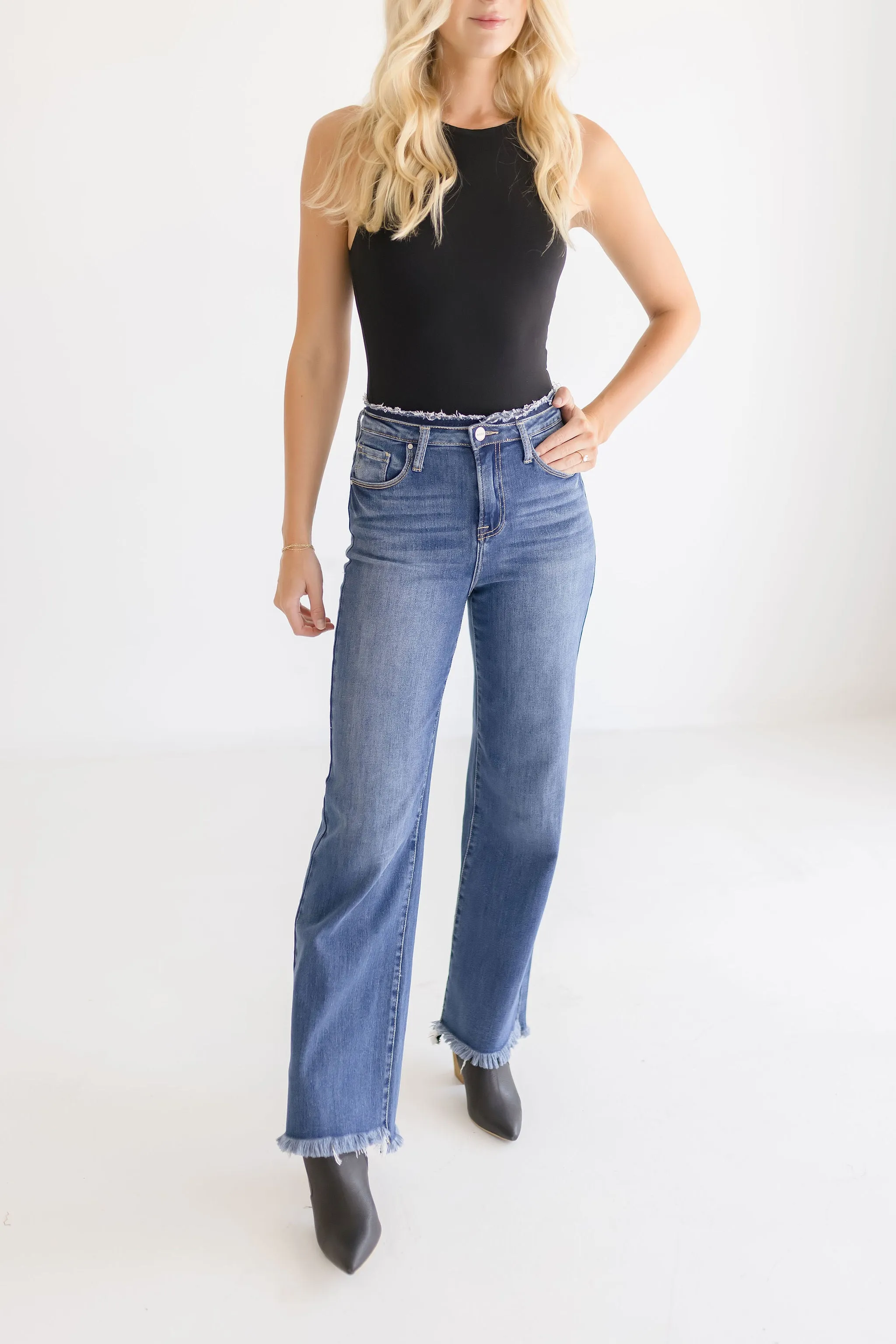 Ava High Rise Wide Leg Jeans Dark Wash
