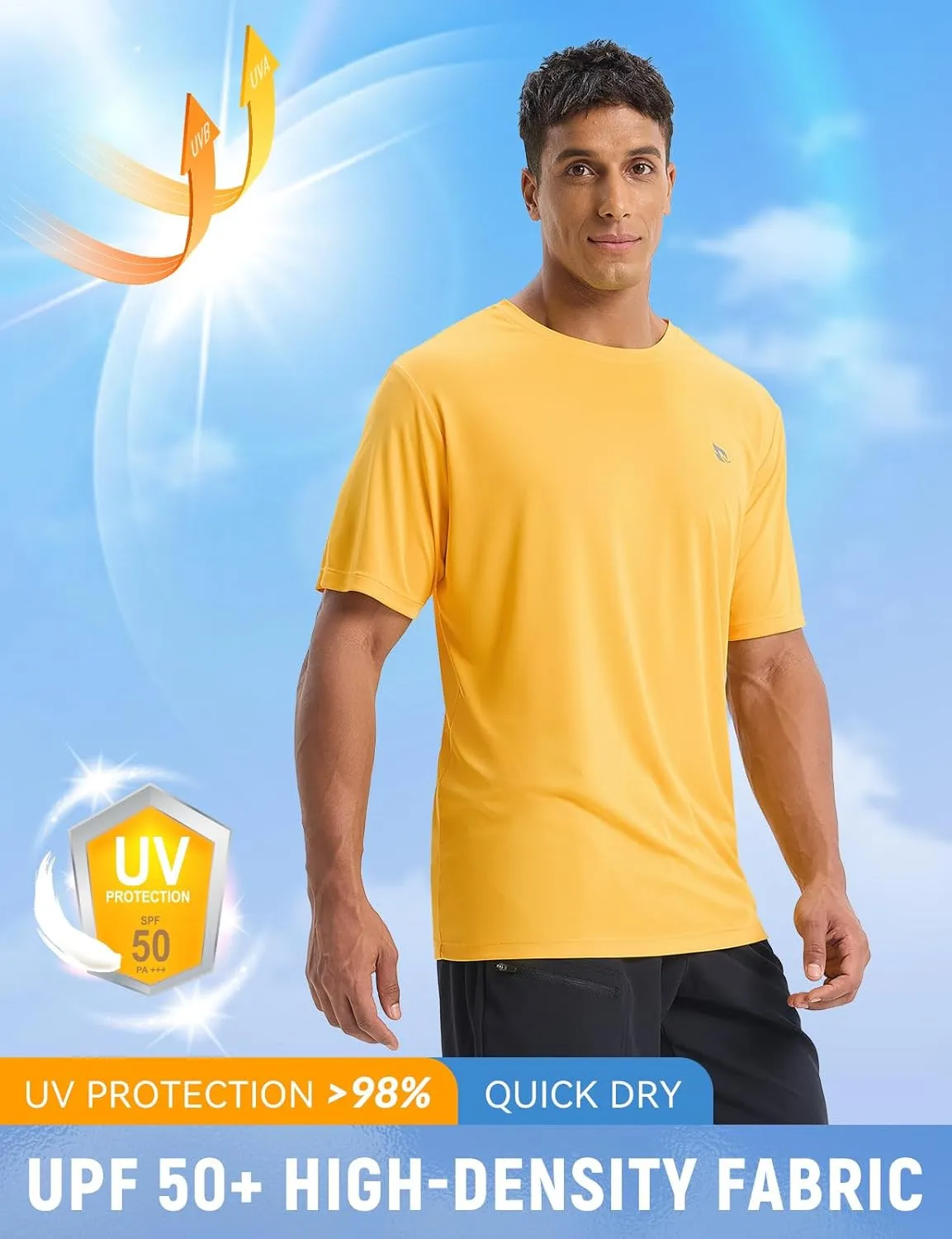 baleaf Men's UPF 50  Sun Protection Shirts UV SPF Short Sleeve T-Shirts Rash Guard Quick Dry Lightweight Hiking Athletic