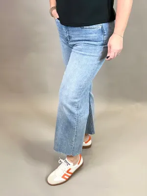 Ball Blue Raw Hem Wide Leg Jeans