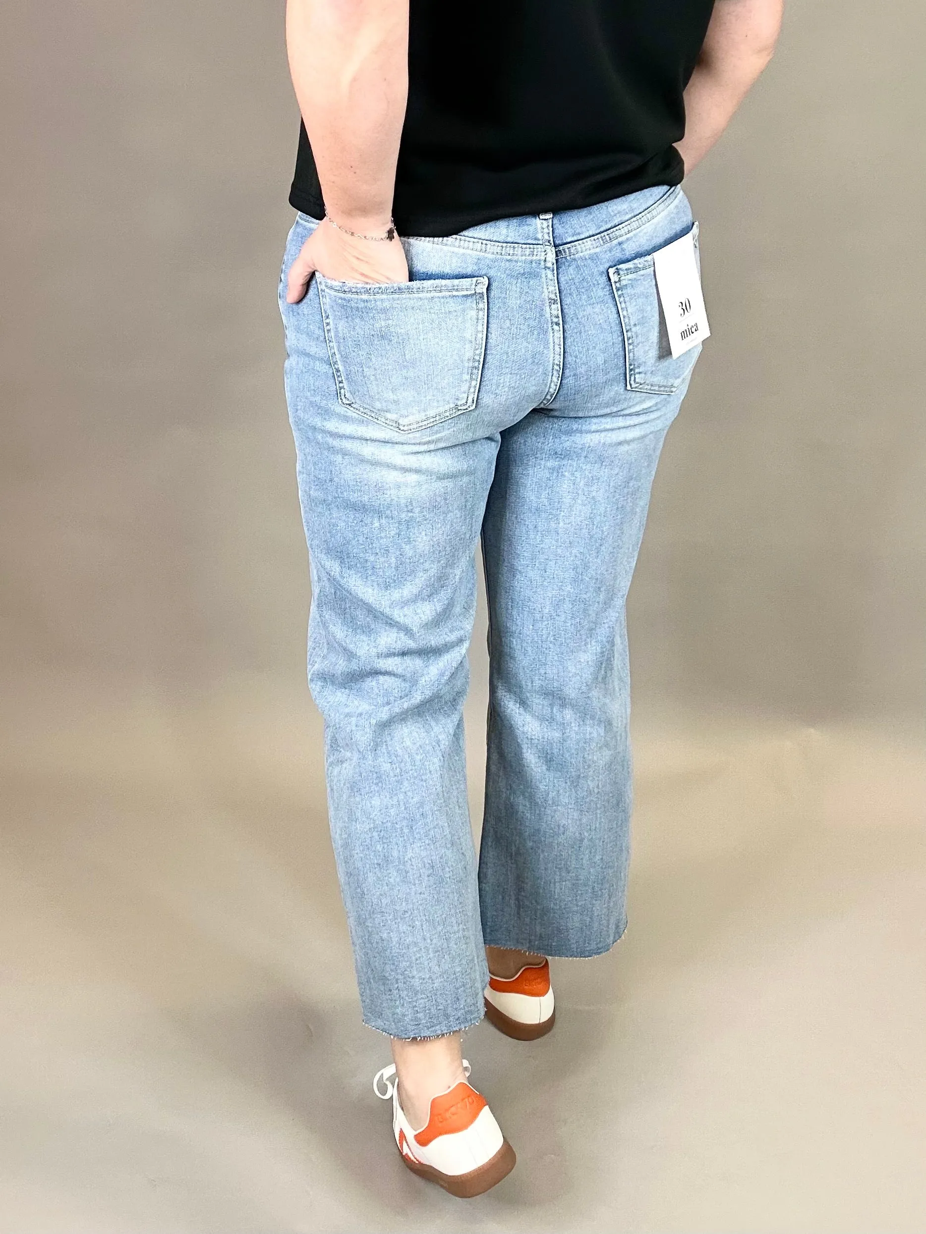 Ball Blue Raw Hem Wide Leg Jeans