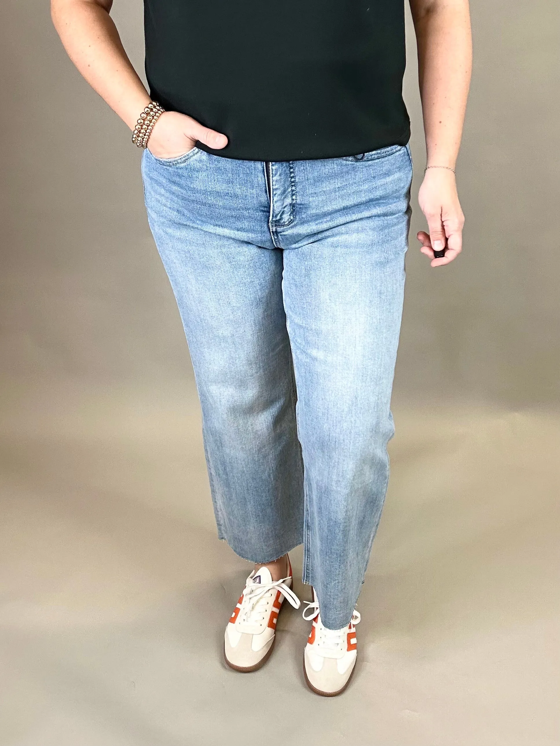 Ball Blue Raw Hem Wide Leg Jeans