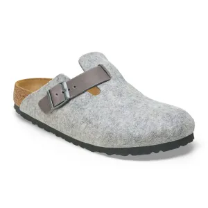 Birkenstock Boston Narrow Clog (Women) - Light Gray Leather/Iron Wool