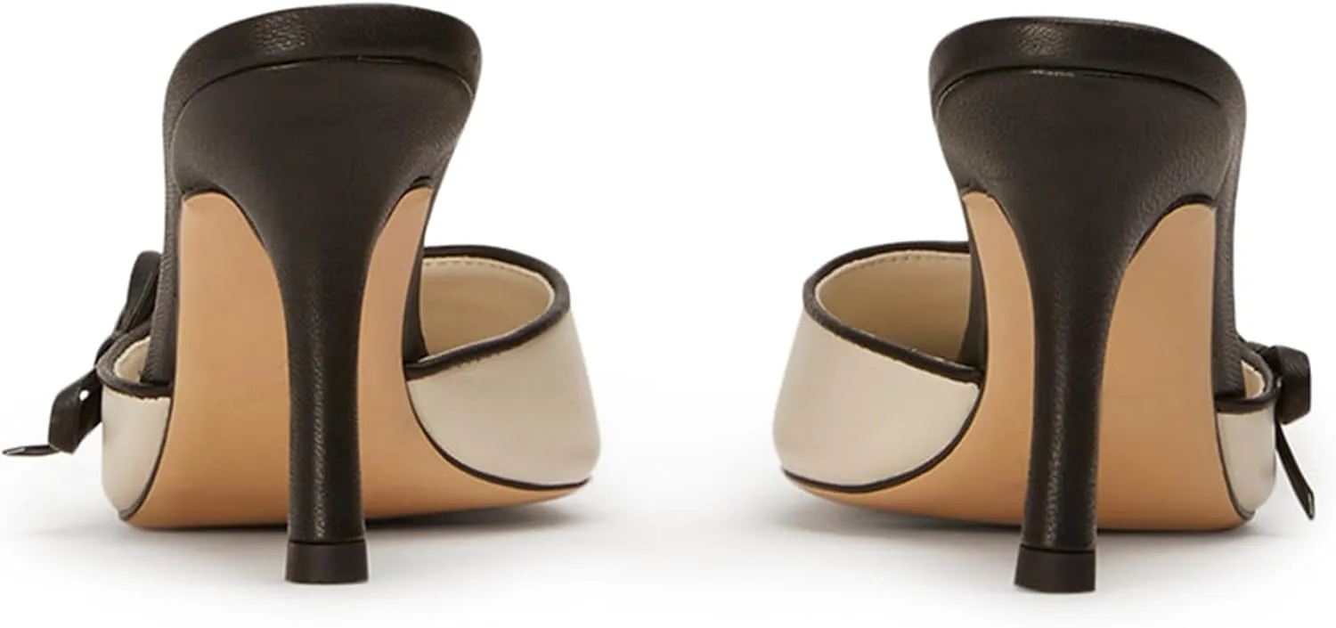 Bow Tie Heeled Mules for Women Slip On Pumps Shoes Backless Stiletto High Heels Pointed Toe Dress Slide Sandals