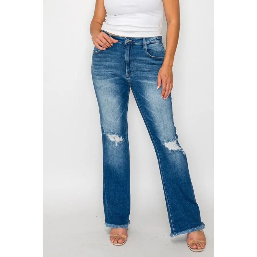 bytos Full Size Raw Hem Distressed High Rise Bootcut Jeans