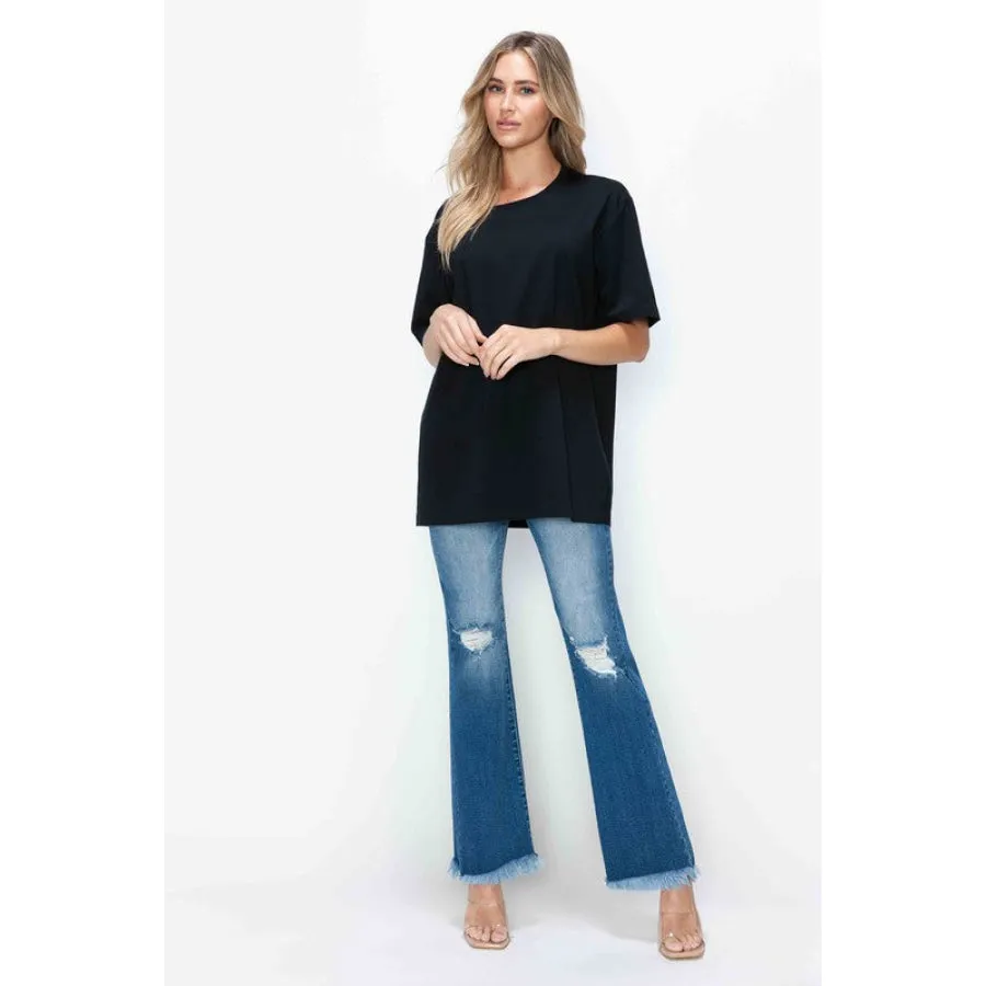 bytos Full Size Raw Hem Distressed High Rise Bootcut Jeans