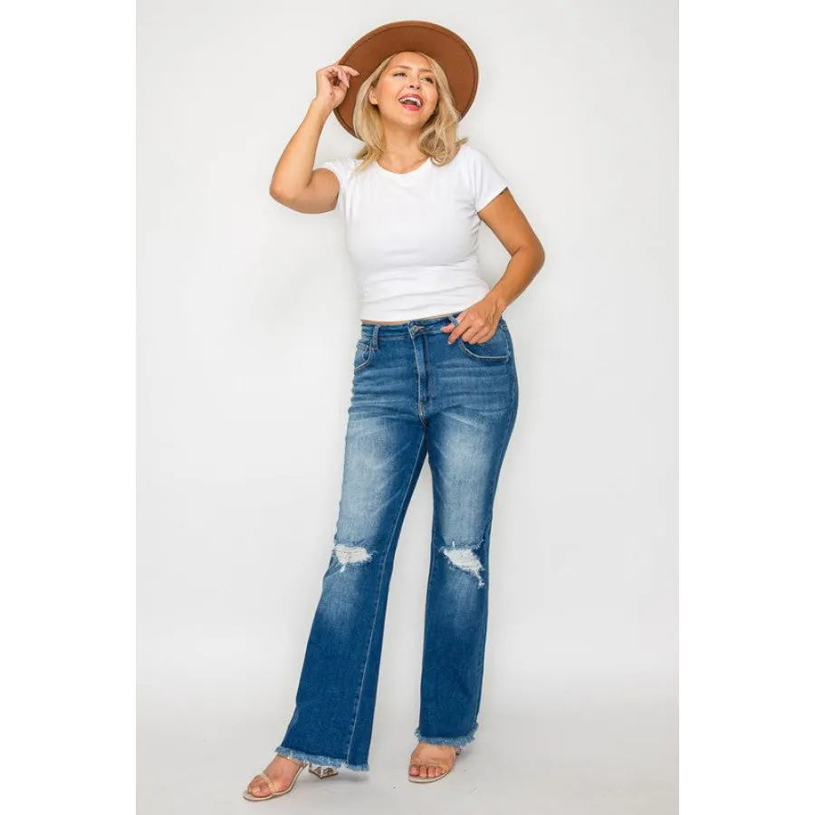 bytos Full Size Raw Hem Distressed High Rise Bootcut Jeans