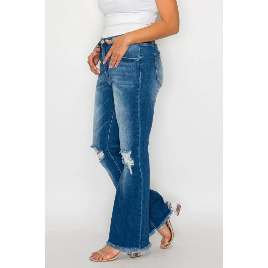 bytos Full Size Raw Hem Distressed High Rise Bootcut Jeans