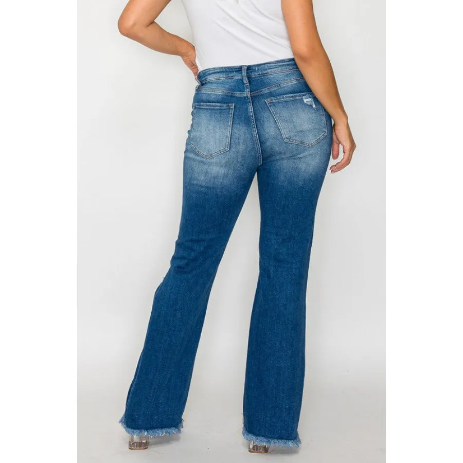 bytos Full Size Raw Hem Distressed High Rise Bootcut Jeans