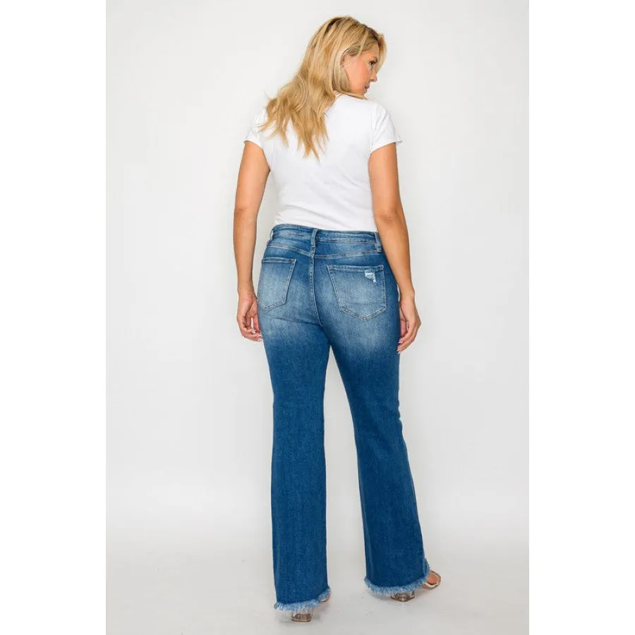 bytos Full Size Raw Hem Distressed High Rise Bootcut Jeans