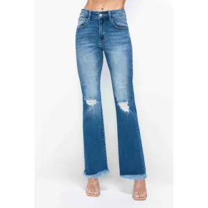bytos Full Size Raw Hem Distressed High Rise Bootcut Jeans