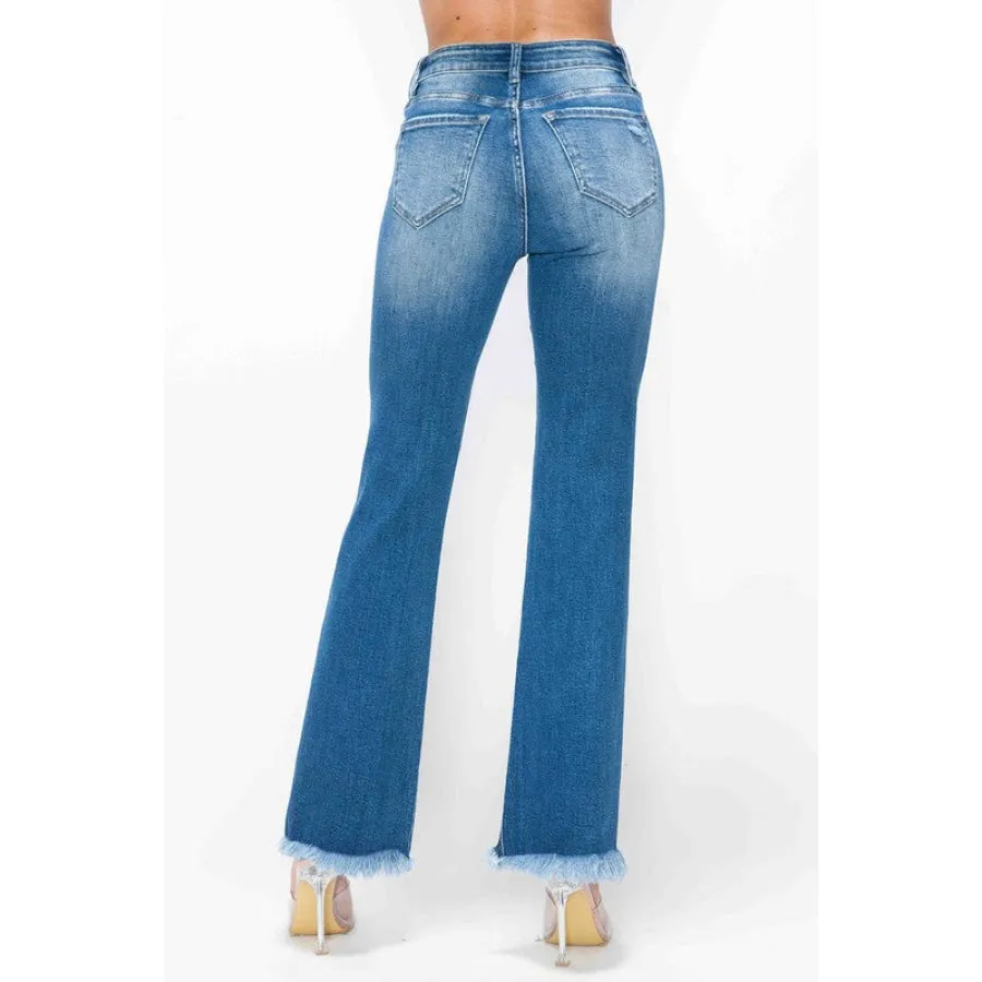 bytos Full Size Raw Hem Distressed High Rise Bootcut Jeans