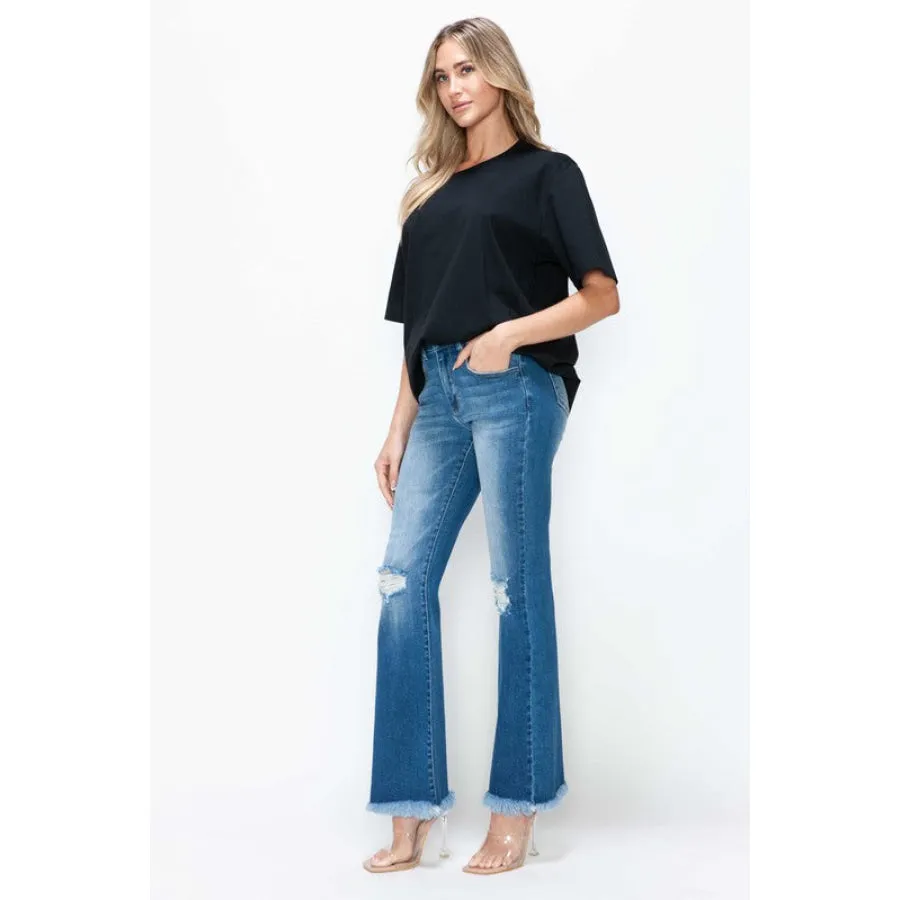 bytos Full Size Raw Hem Distressed High Rise Bootcut Jeans