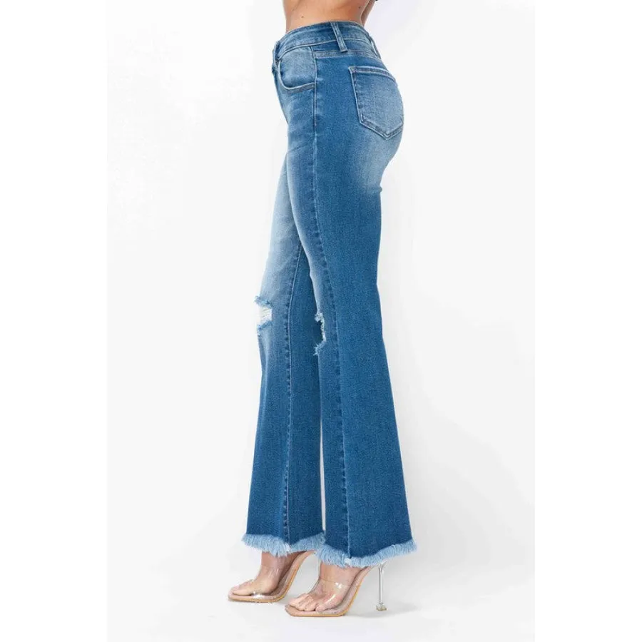 bytos Full Size Raw Hem Distressed High Rise Bootcut Jeans