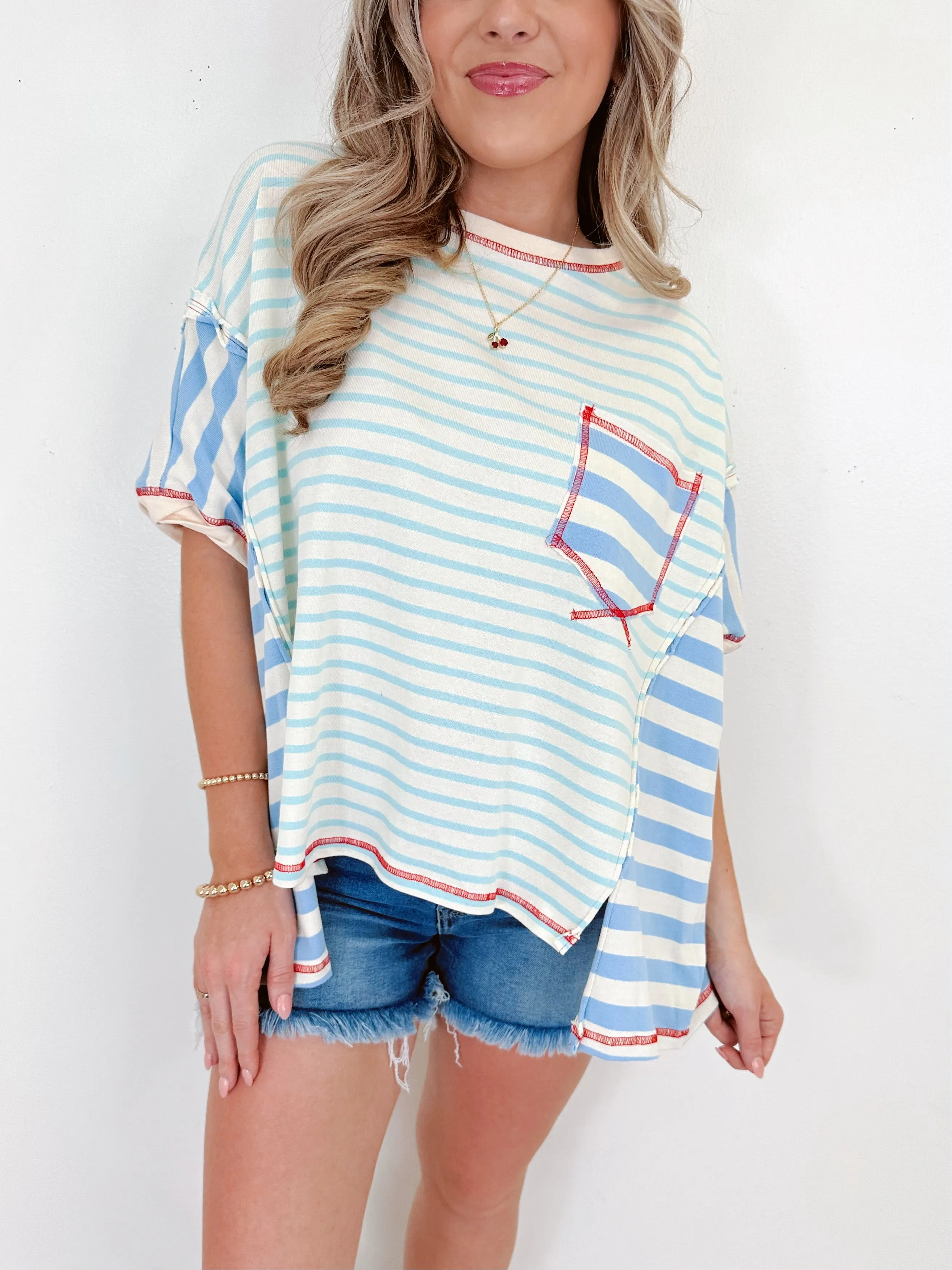 Callie Striped Colorblock Top - Blue
