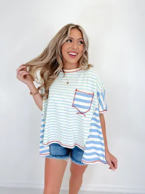 Callie Striped Colorblock Top - Blue