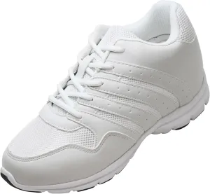 CALTO Men's Invisible Height Increasing Elevator Shoes - White Leather/Mesh Lace-up Lightweight Sporty Trainer Sneakers - 3.2 Inches Taller - G8818 - Size 9 D(M) US