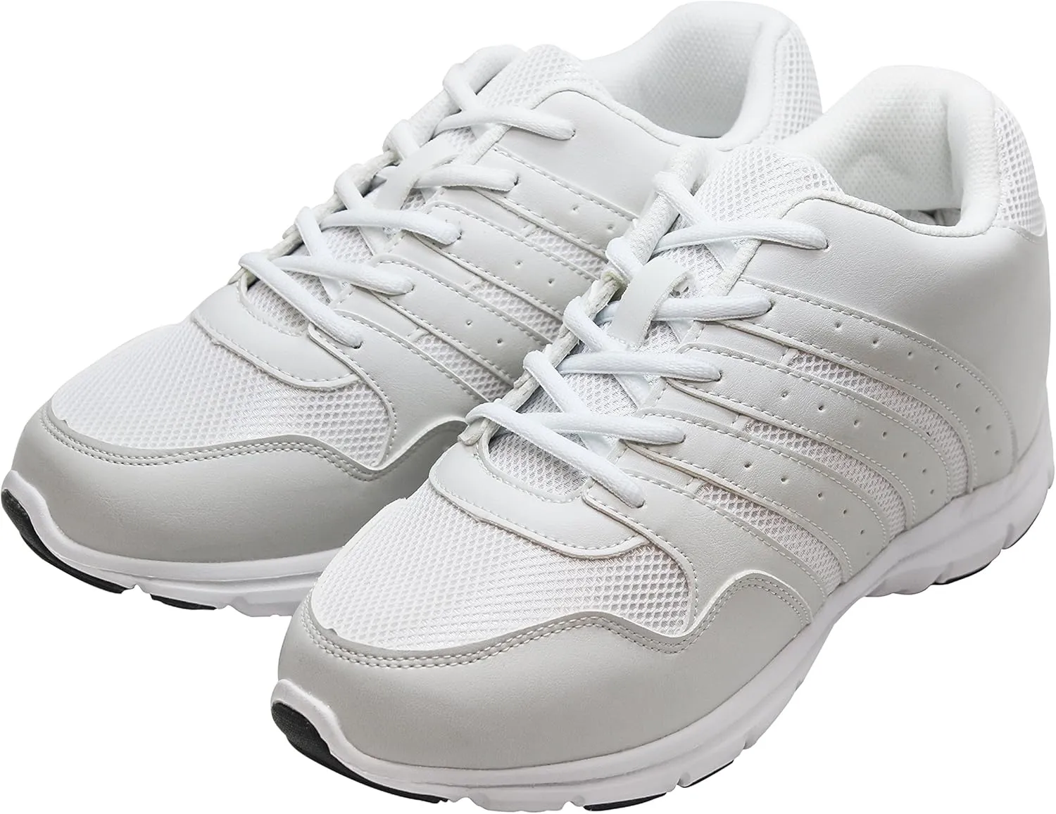 CALTO Men's Invisible Height Increasing Elevator Shoes - White Leather/Mesh Lace-up Lightweight Sporty Trainer Sneakers - 3.2 Inches Taller - G8818 - Size 9 D(M) US