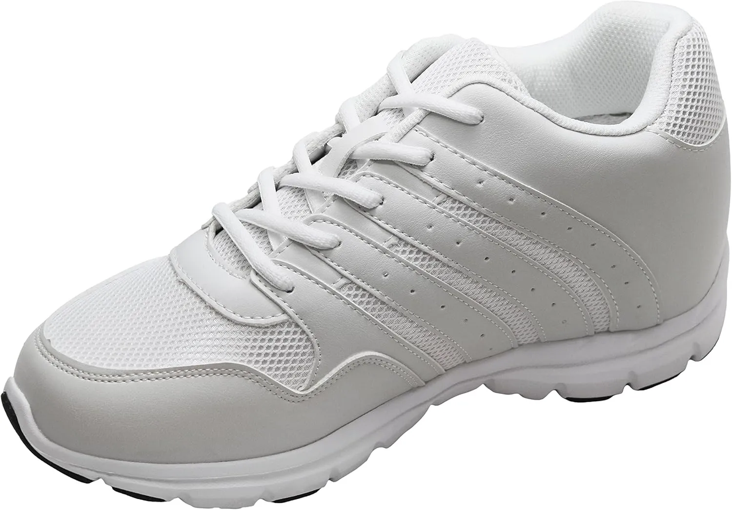 CALTO Men's Invisible Height Increasing Elevator Shoes - White Leather/Mesh Lace-up Lightweight Sporty Trainer Sneakers - 3.2 Inches Taller - G8818 - Size 9 D(M) US