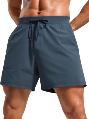 CRZ YOGA Gym Shorts Men 5 Side Split Quick Dry Lightweight Stretchy for Athletic Workout Running with Zipper Pocket