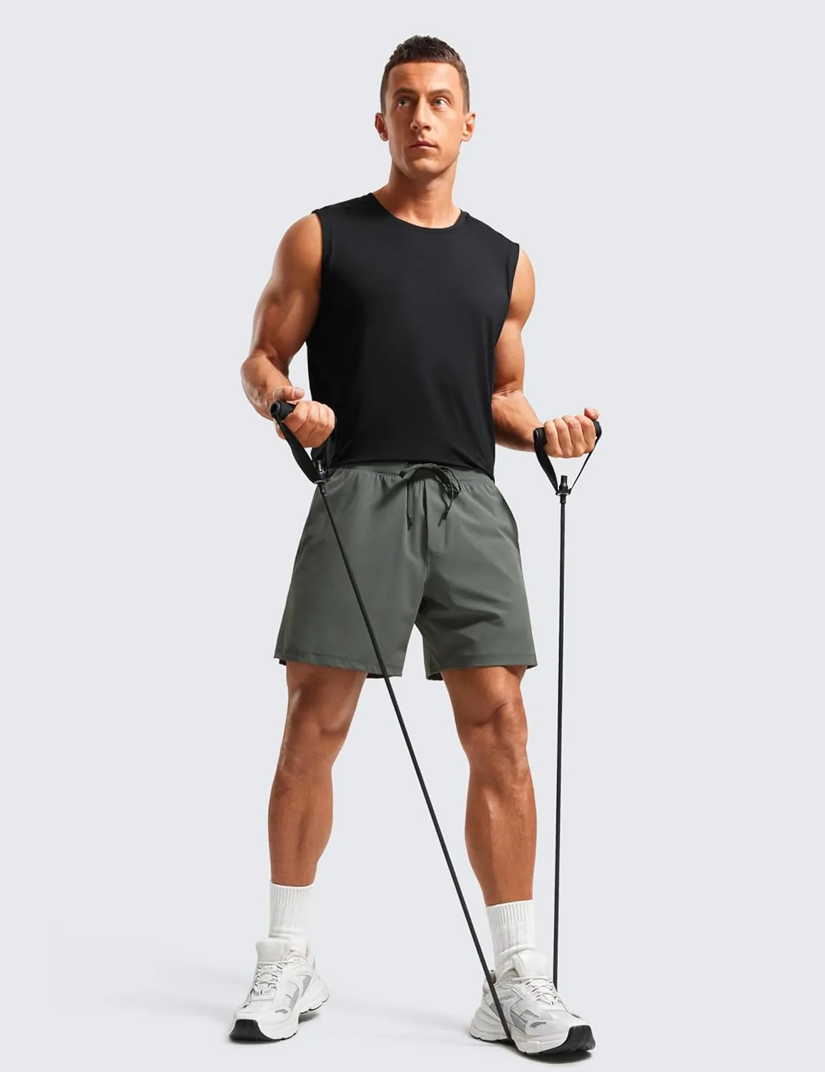CRZ YOGA Gym Shorts Men 5 Side Split Quick Dry Lightweight Stretchy for Athletic Workout Running with Zipper Pocket
