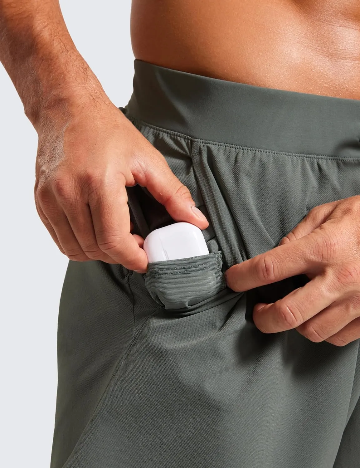 CRZ YOGA Gym Shorts Men 5 Side Split Quick Dry Lightweight Stretchy for Athletic Workout Running with Zipper Pocket