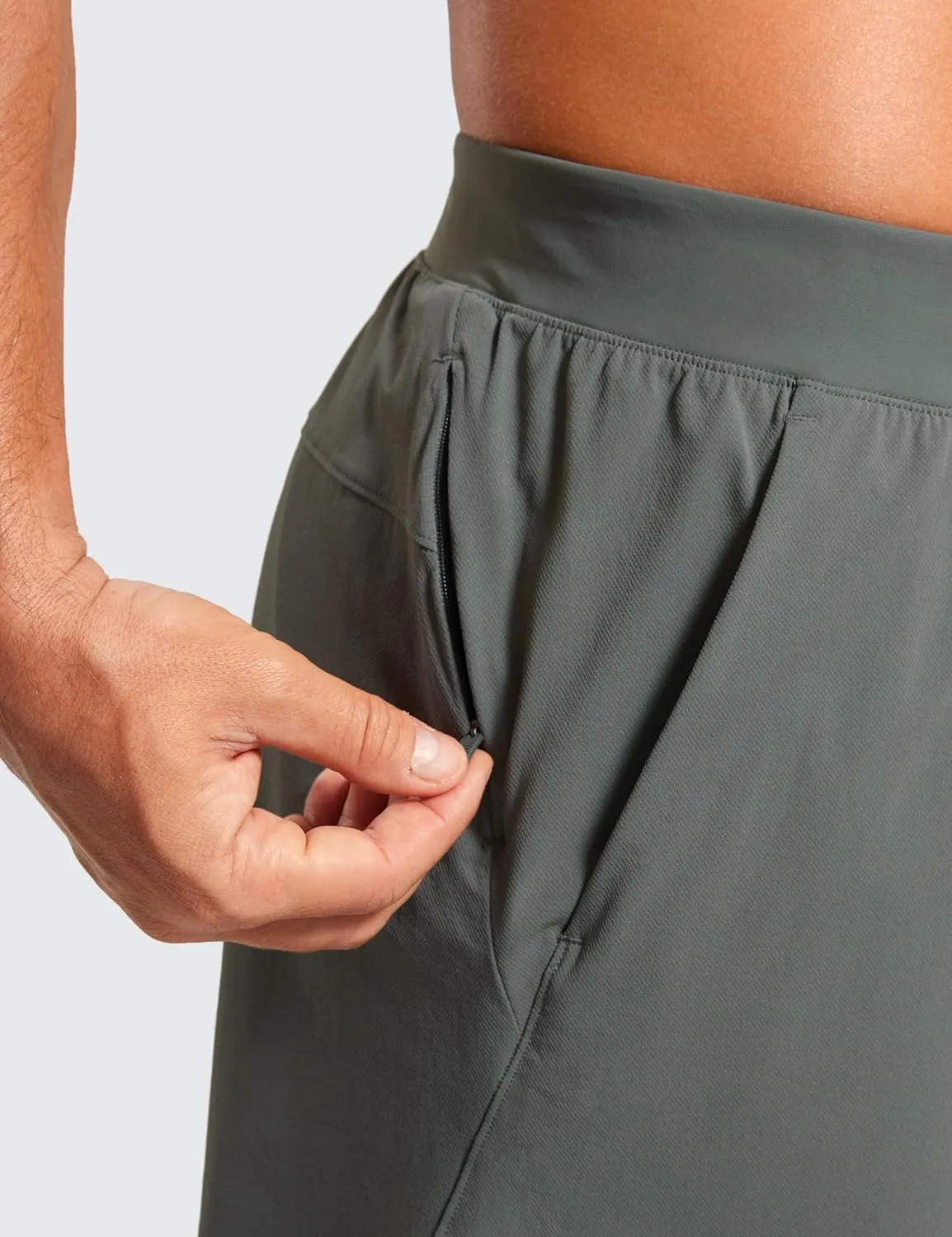 CRZ YOGA Gym Shorts Men 5 Side Split Quick Dry Lightweight Stretchy for Athletic Workout Running with Zipper Pocket