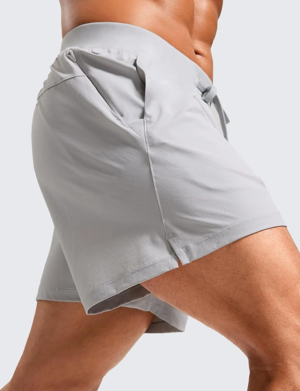 CRZ YOGA Gym Shorts Men 5 Side Split Quick Dry Lightweight Stretchy for Athletic Workout Running with Zipper Pocket