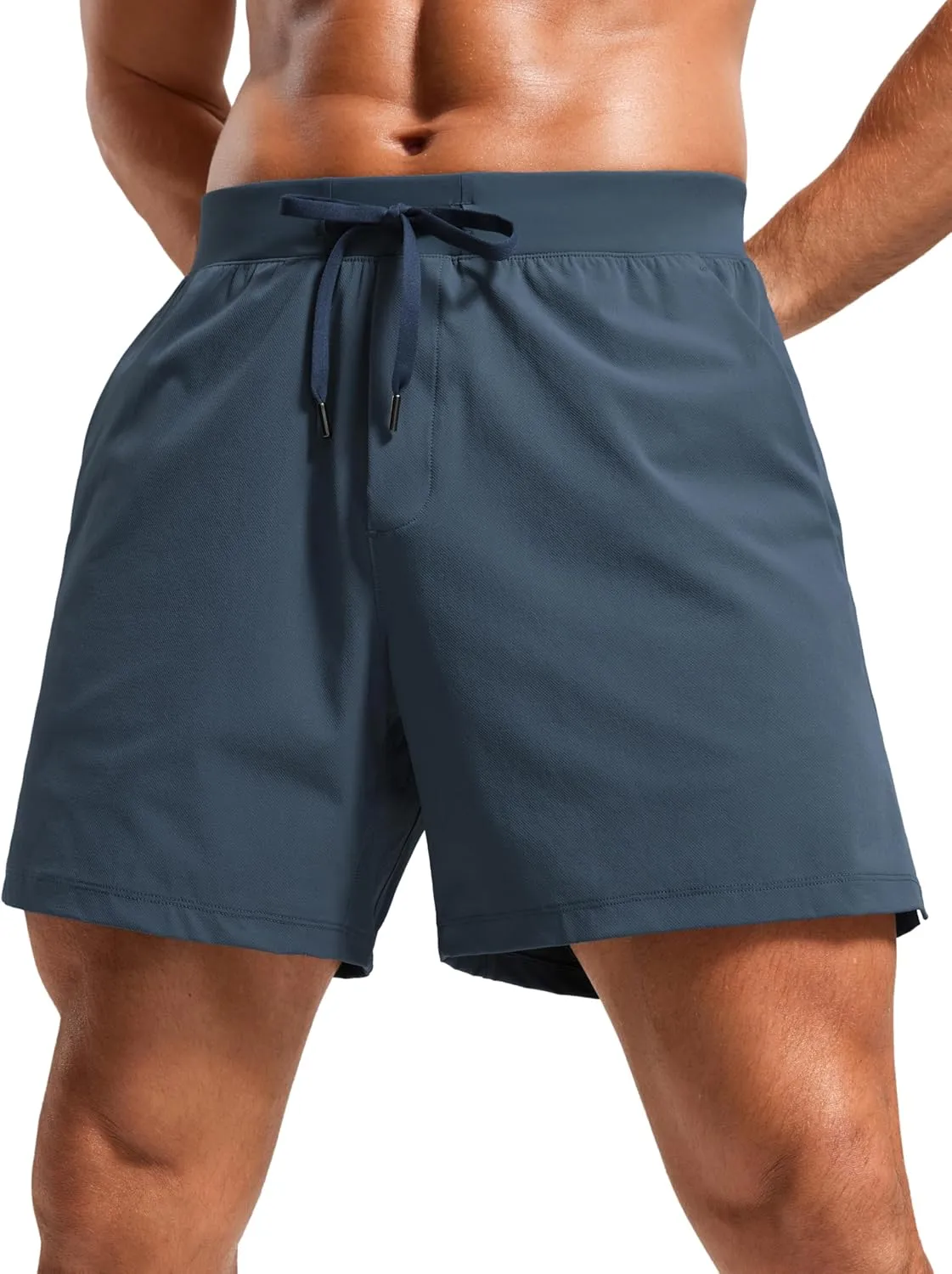 CRZ YOGA Gym Shorts Men 5 Side Split Quick Dry Lightweight Stretchy for Athletic Workout Running with Zipper Pocket
