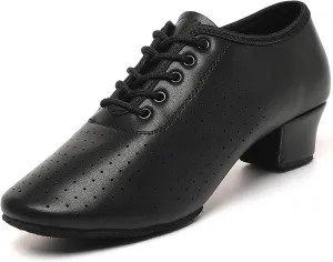 Dance Shoes for Women, Lace-up Black Jazz Shoes, Professional Latin Dance Heels, Ballroom Salsa Dance Shoes, Closed-Toe Split-Sole Low-Heel, Teaching Practice Performance Character Shoes