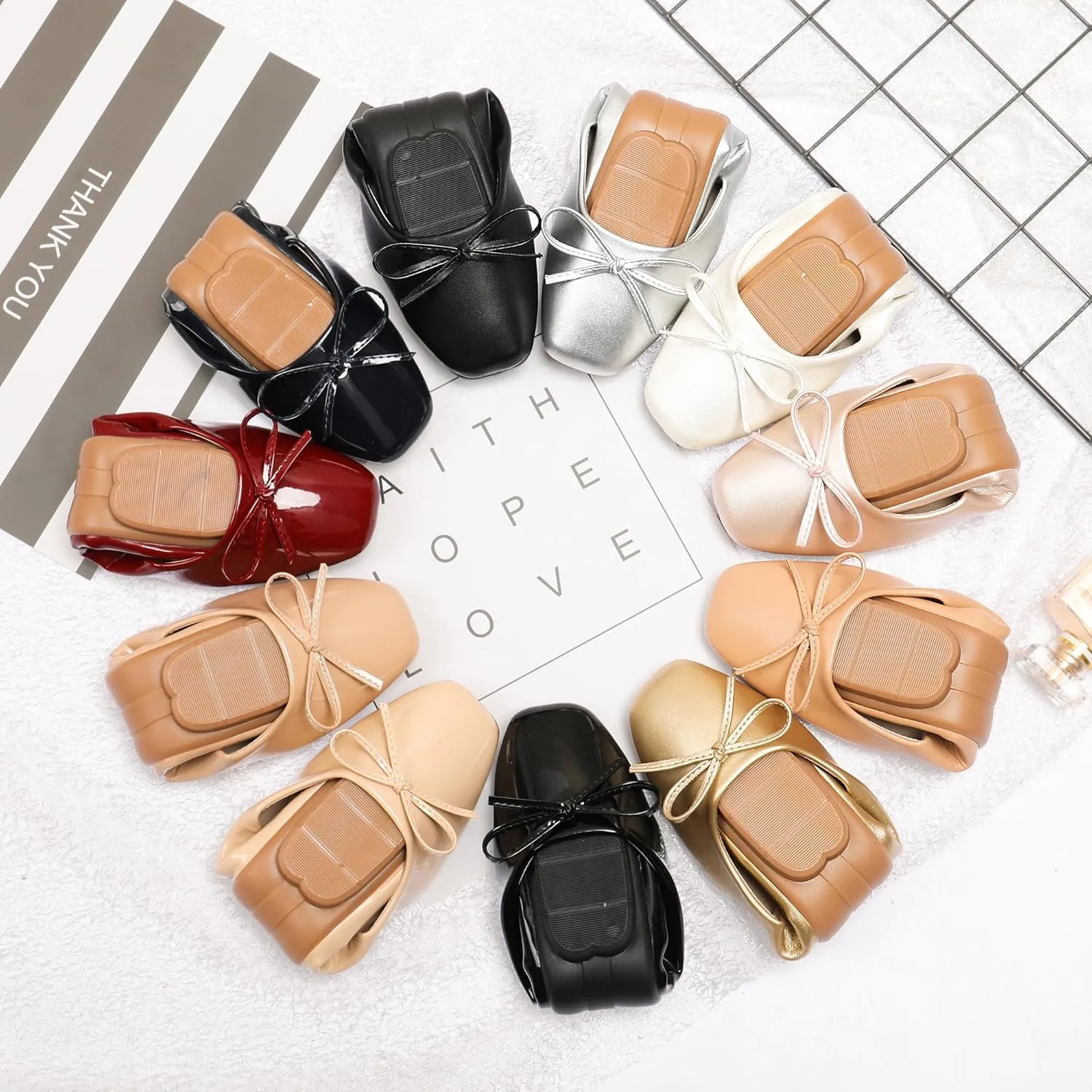 Dear Time Women's Casual Foldable Ballet Flats Square Toe Ballerina Flats Shoes Comfortable