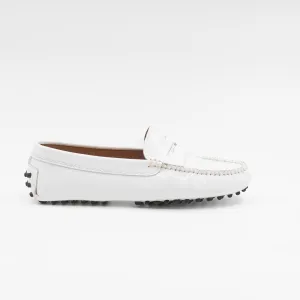 Driving Shoe in White Patent Leather