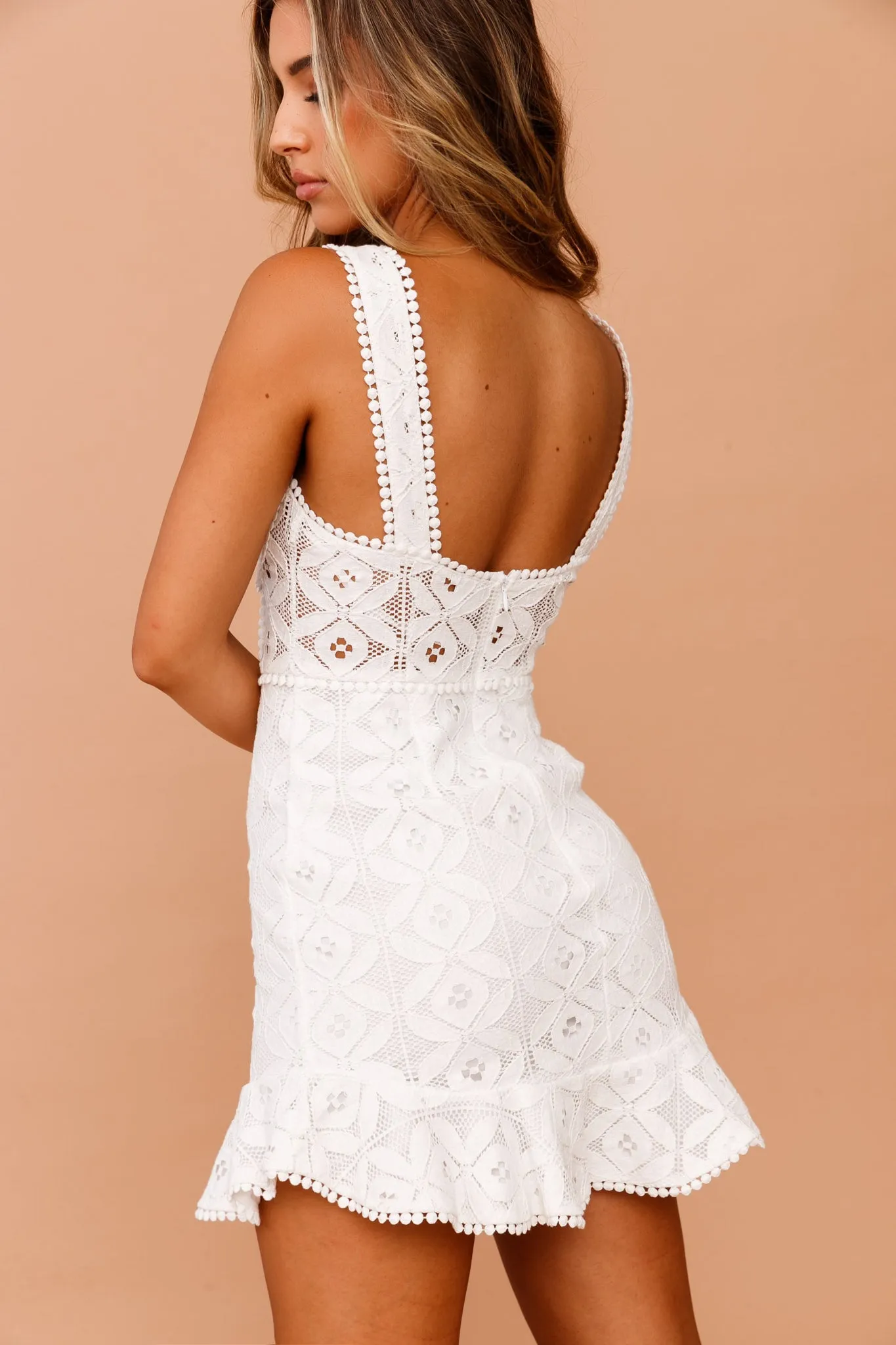 Falling Fast Lace Mini Dress - White