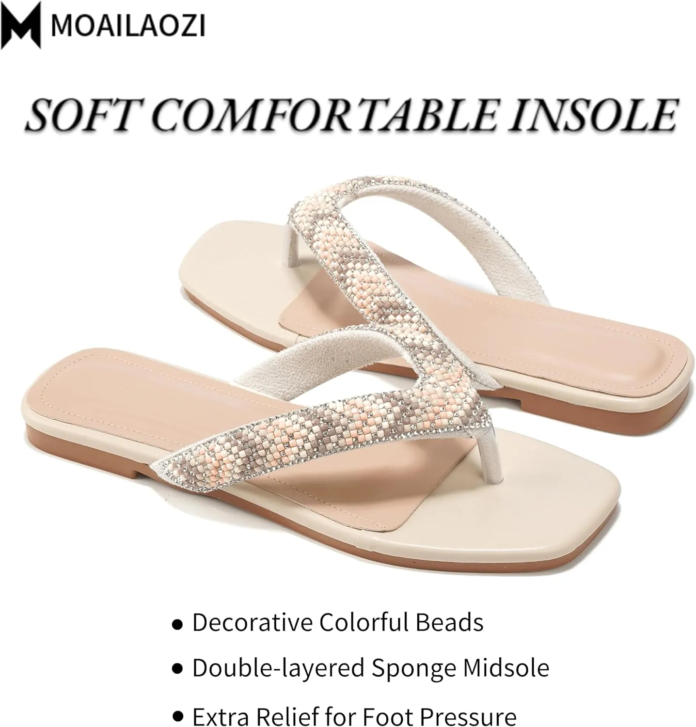 Flip Flops Sandals for Women, Summer Fashion Leather Slippers, Lightweight Comfortable Beach Sandals Slip On Flat Dressy Size 6-10