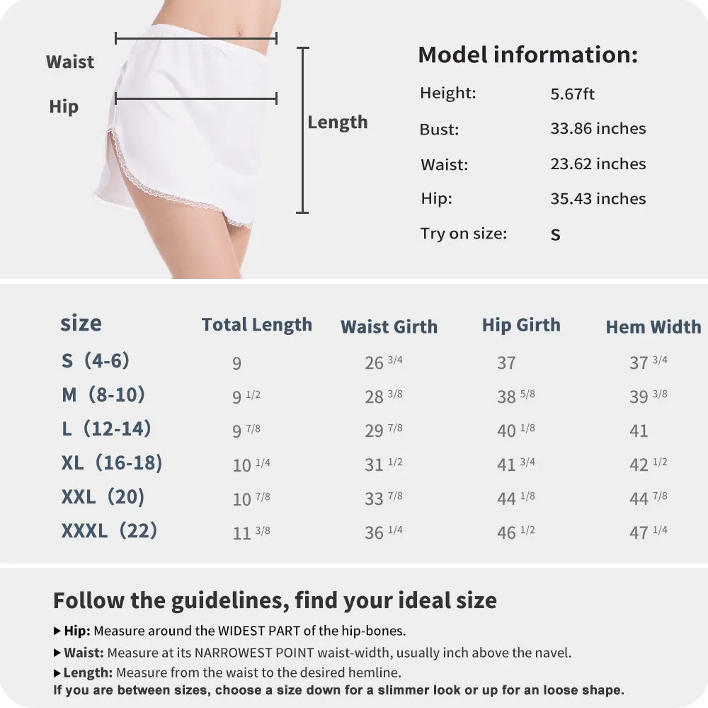 Half Slip for Women Underskirt Short Mini Skirt Slit Lace Trim