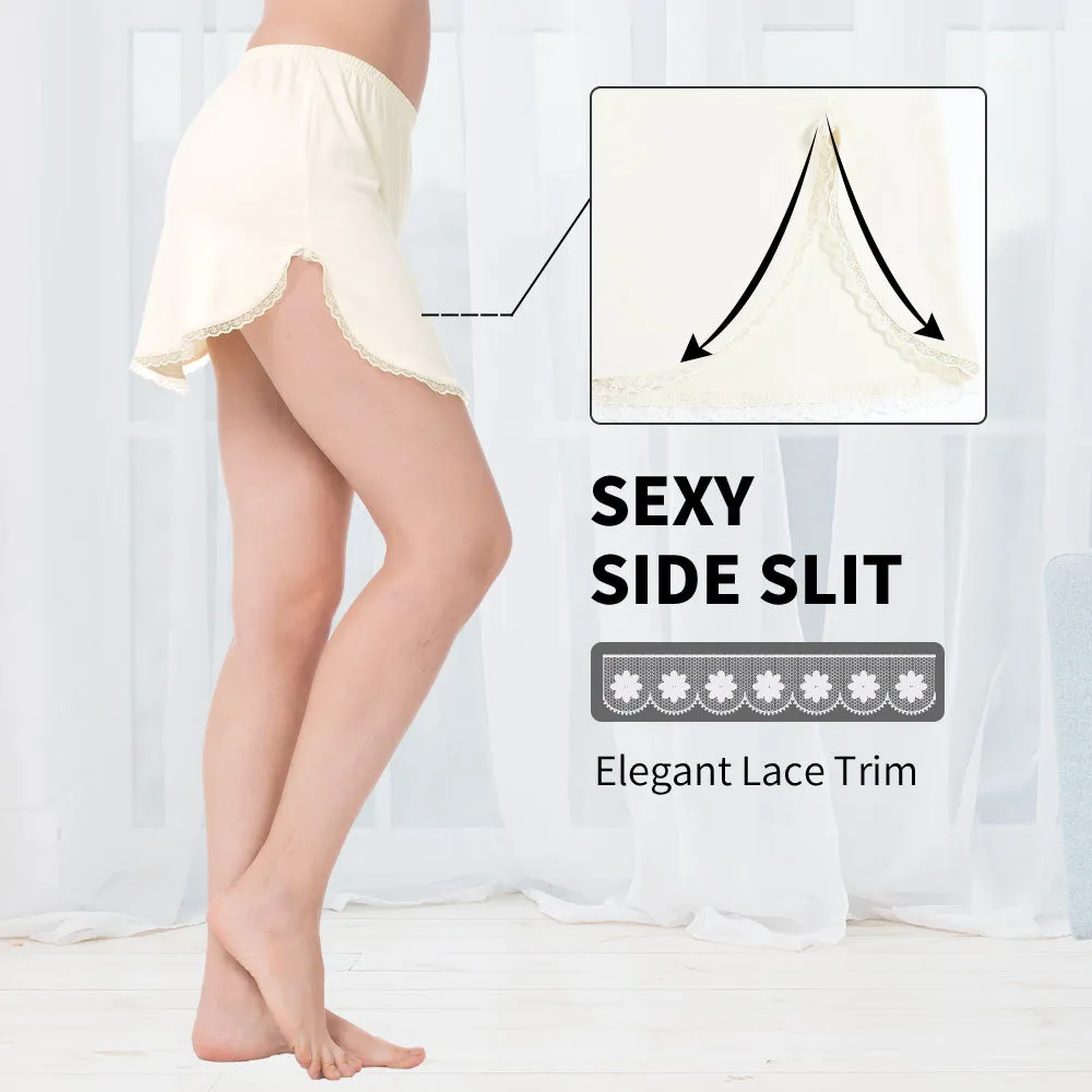 Half Slip for Women Underskirt Short Mini Skirt Slit Lace Trim