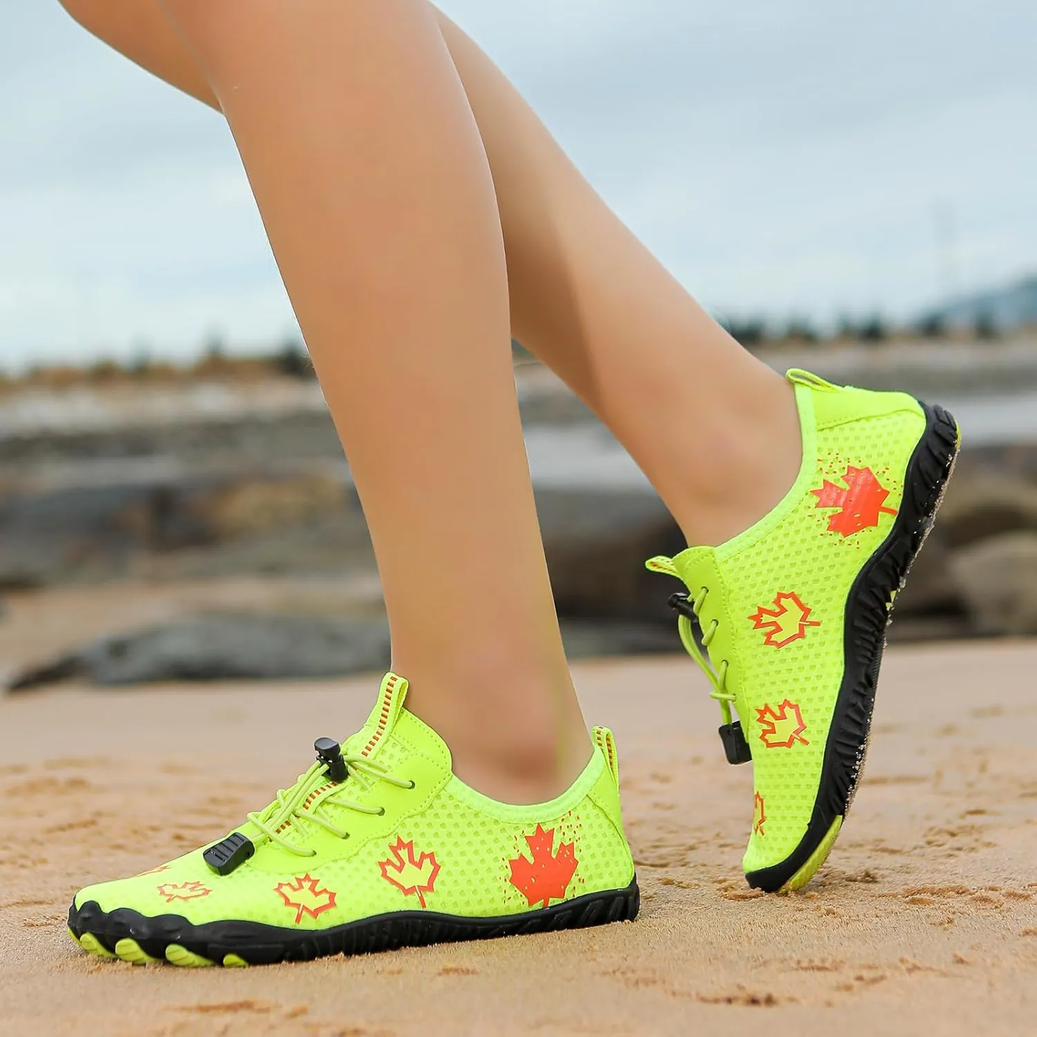 Hiking Barefoot Shoes for Women Men Wide Toe Box&Zero Drop Grounded Footwear,Quick Dry Non-Slip Travel Walking Trail Shoes,Fashion Maple Leaf Athletic Water Resistant Barefoot Footwear