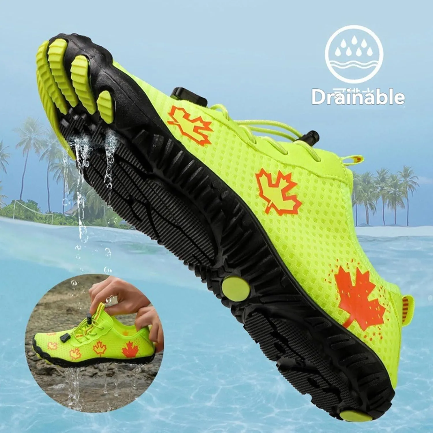 Hiking Barefoot Shoes for Women Men Wide Toe Box&Zero Drop Grounded Footwear,Quick Dry Non-Slip Travel Walking Trail Shoes,Fashion Maple Leaf Athletic Water Resistant Barefoot Footwear