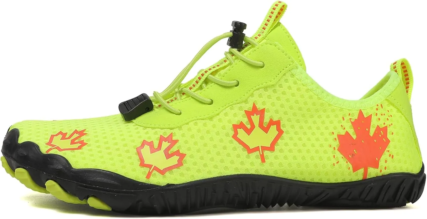 Hiking Barefoot Shoes for Women Men Wide Toe Box&Zero Drop Grounded Footwear,Quick Dry Non-Slip Travel Walking Trail Shoes,Fashion Maple Leaf Athletic Water Resistant Barefoot Footwear